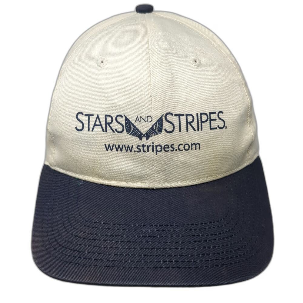 Vitronic Snapback Hat Beige One Size Stars and Stripes Newspaper Logo Blue Brim